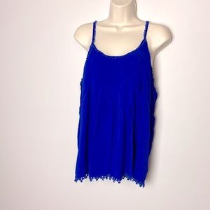 STYLUS Blue Pleated Camisole-Style Tank Top with Fringe Spaghetti Straps - XL
